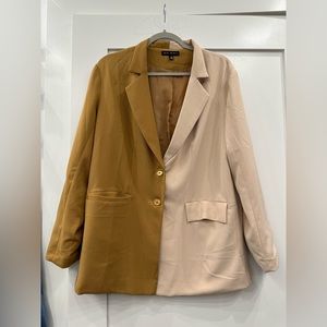 Blue Blush Color Block Blazer Medium Tan Beige Cream